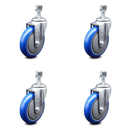 Service Caster 5 Inch Blue Polyurethane Wheel Swivel 12mm Threaded Stem Caster Set SCC SCC-TS20S514-PPUB-BLUE-M1215-4